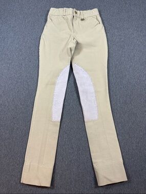 Ovation Breeches Youth 14 Equestrian Horse Riding Pants Khaki Tan Patches